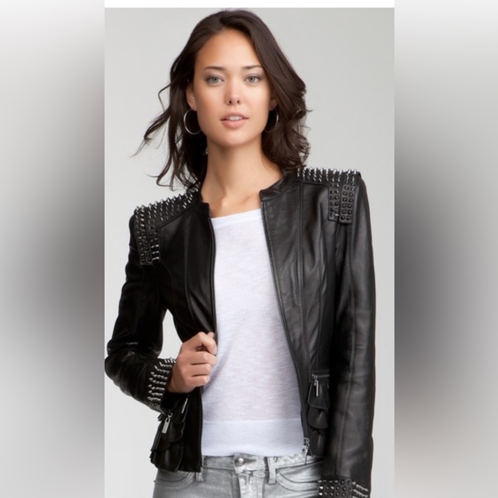 Bebe Black Leather Jacket with Stud Accents wore once! So cool looking!